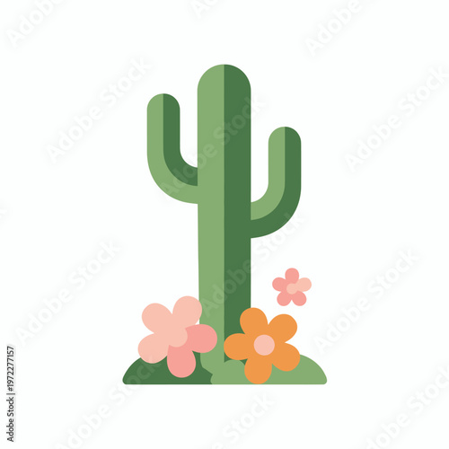 Cactus with flowers, a desert plant design element