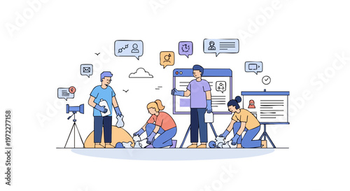 Volunteers Participating in Beach Cleanup Campaign and Management