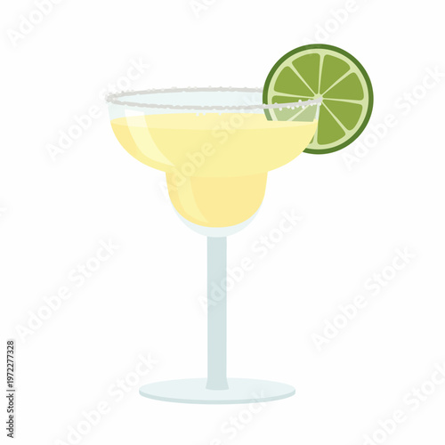 Classic cocktail with lime slice, margarita drink with salt on the rim