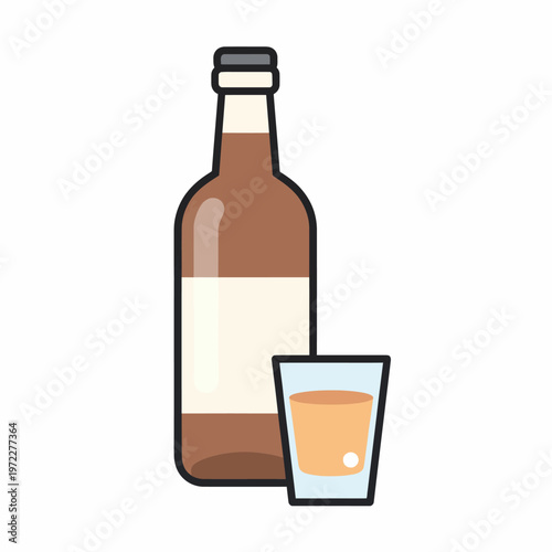Bottle and shot glass, a drink concept for alcohol beverage