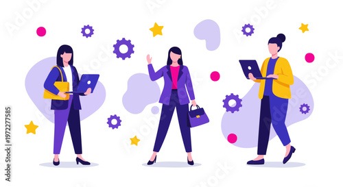 Modern Fashion Influencers and Business Women with Laptops