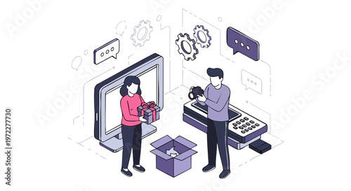 Isometric Influencer Content Creation and Product Unboxing Process