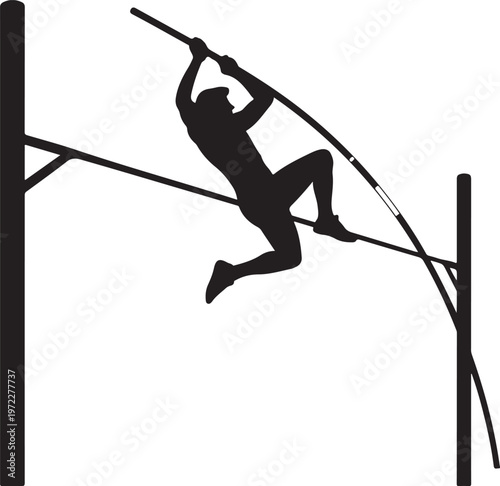 Athlete clearing a pole vault bar in mid-air