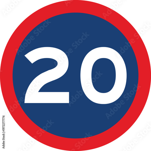 Speed Limit 20 KPH Traffic Sign Red Circle Southern Africa Style Vector