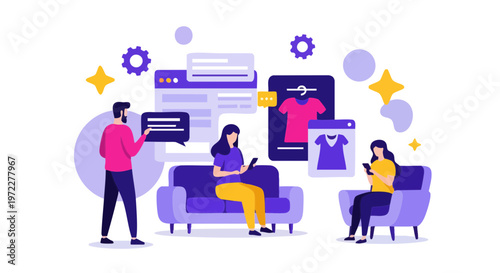 Online Fashion Shopping Concept with People Browsing Clothes at Home