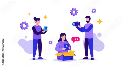 Content Creators Filming Product Unboxing for Social Media Video