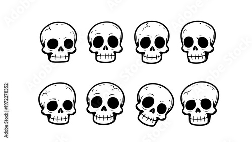 set of black and white skulls, Halloween sculls vector PNG transparent background, sculls set 
