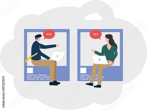 Professionals communicating via video chat bubbles