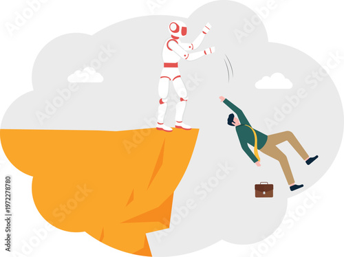 Robot pushing a falling professional off a cliff