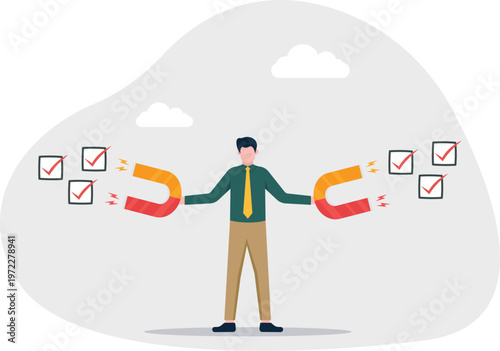 Professional using a magnet to attract checkmark feedback
