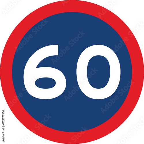 Speed Limit 60 KPH Traffic Sign Red Circle Southern Africa Style Vector