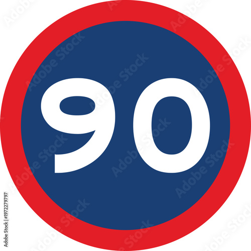 Speed Limit 90 KPH Traffic Sign Red Circle Southern Africa Style Vector
