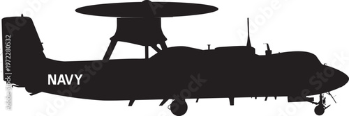 Obraz na płótnie US Navy E-2 Hawkeye AWACS Aircraft Silhouette Military Radar Surveillance Vector