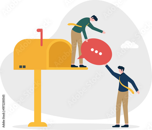 Professional putting a chat bubble into a giant mailbox