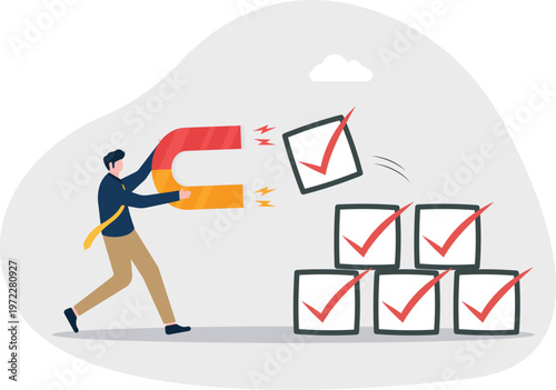 Professional using a magnet to attract checkmark boxes
