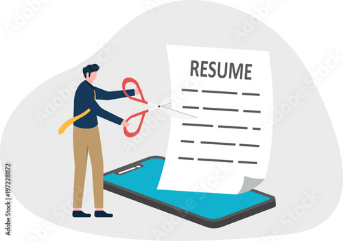 Professional cutting a resume document from a smartphone