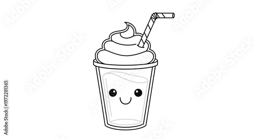 A cartoon drawing of a happy milkshake.