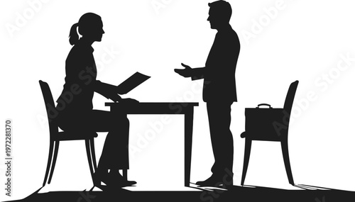 Job interview business meeting silhouette woman and man discussion office vector 