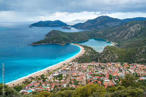 The scenic views of the Ölüdeniz, which is a resort village on the southwest coast of Turkey, known for the blue lagoon and the wide, white Belcekız Beach. On the route of the Lycian way to the Babada