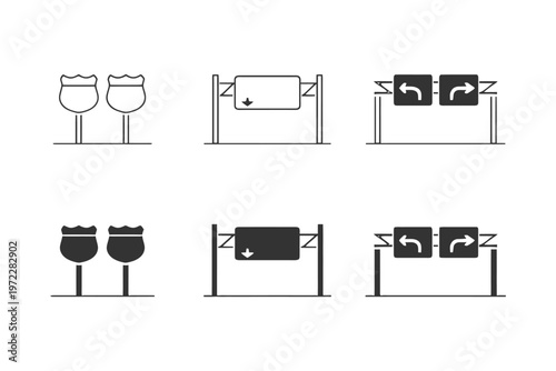 Minimalistic turnstile icon set with directional arrows and barrier designs.