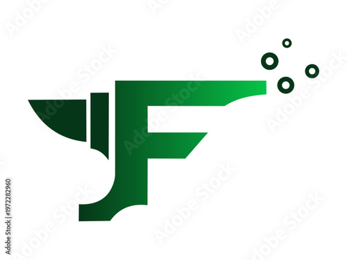 Green Letter F Logo with Forge and Metalwork On transparent background 