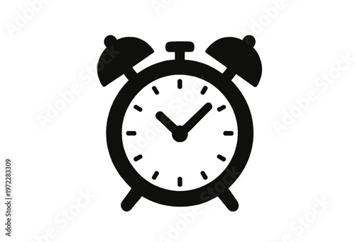 Black Alarm Clock Icon Vector, Minimalist Time Symbol for Web and App Interface Design