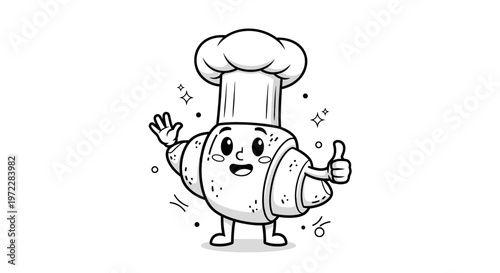A cartoon sushi character wearing a chef hat.