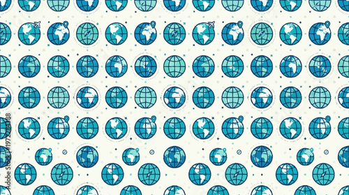 The globe showcases various icons on a white background with blue graphics.