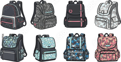 Geometric Pattern Backpack Set with Modern Designs and Trendy Colors for School, Travel, and Fashion Accessories