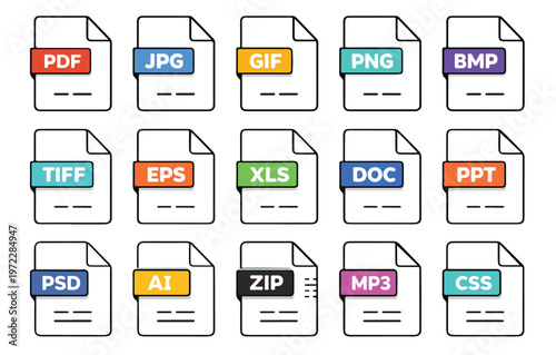 Modern File Type Icon Collection Flat Document Icons Set for UI Design