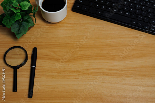 Clean Wooden Desk Background with Copy Space for Business and Design Use