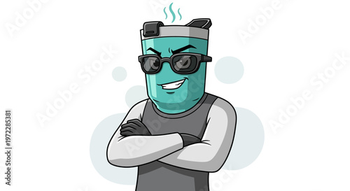 A cartoon character with sunglasses and a hat.