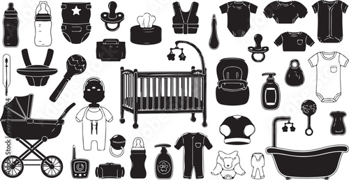 Baby Nursery Essentials and Accessories Illustration Set