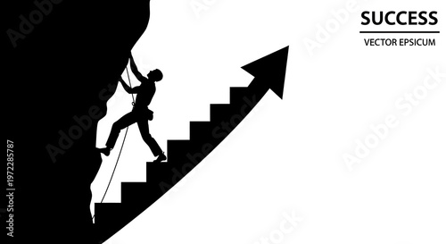 A person climbing a ladder towards the word success illustration