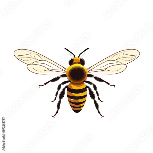 Detailed Bee Line Art on White Background
