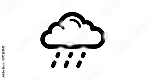 Rain cloud with falling raindrops in a simple black-and-white illustration style.