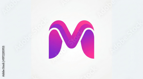 Modern 3D Magenta and Purple Gradient Letter M Logo with Ribbon Design