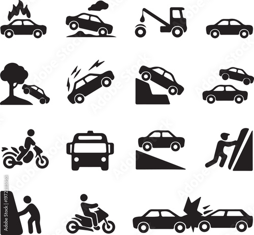 Common road accidents and vehicle-related incidents illustrated
