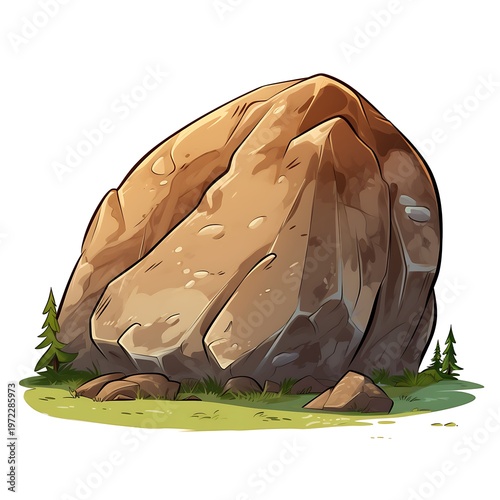 Large Boulder Ground Cartoon Illustration