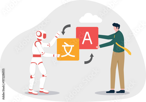 Robot and professional exchanging translation blocks