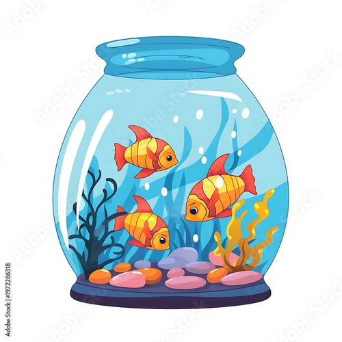 Vibrant Cartoon Aquarium with Colorful Fish