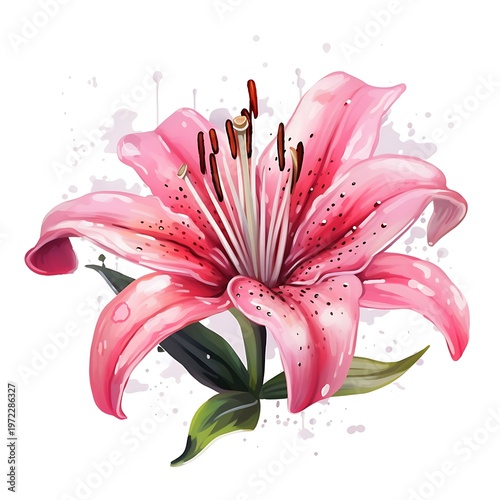 Elegant Pink Lily Watercolor Floral Art