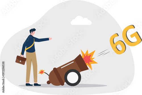 Professional firing 6G text from a giant cannon