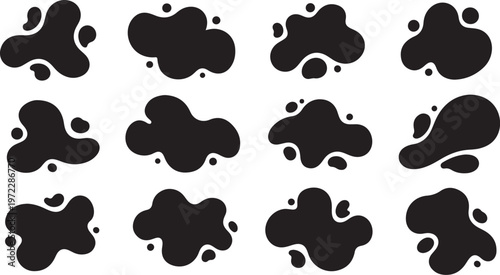 Black blobs on white background abstract design elements