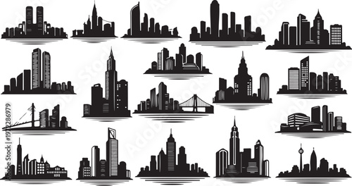 City skylines from around the world in silhouette