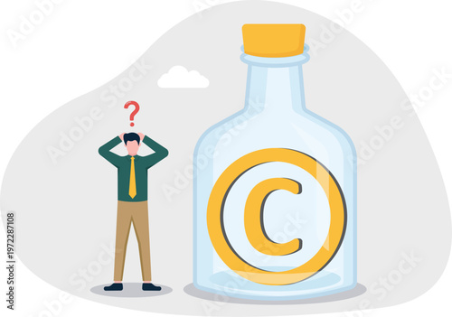 Professional trapped inside a bottle with copyright symbol