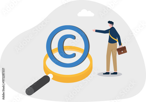Professional looking at copyright symbol on globe with glass
