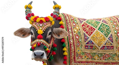 Decorated cow, Indian cattle, colorful cow, festive animal, traditional adornment