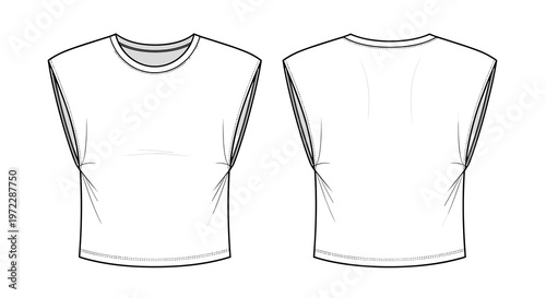 White Sleeveless T-Shirt Flat Sketch Front and Back for Fashion Design