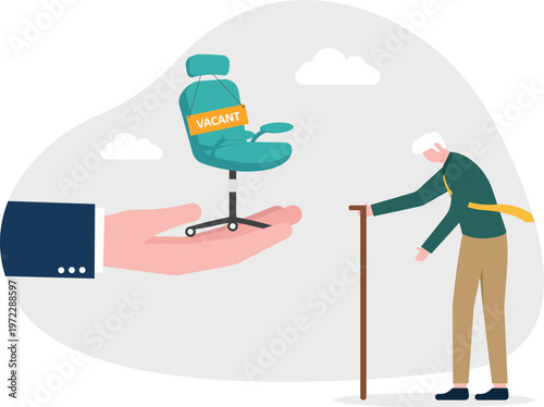 Hand offering a vacant office chair to an old professional